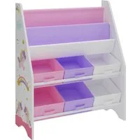 en.casa Kinderregal, »Ponteceso« Einhorn-Motiv 74 x 62 x 26,5 cm Weiß/Rosa/Lila