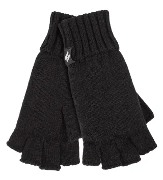 Ladies Solid Knitted Fingerless Gloves | HEAT HOLDERS | Schwarz