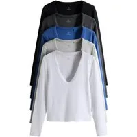 The Set Langarmshirt The Set Gerippte Shirts mit V-Ausschnitt, 5er-Pack (5-tlg)
