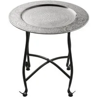 Marrakesch Orient & Mediterran Interior Beistelltisch Orientalischer Beistelltisch Sule klappbar aus Metall silber 40 cm (1-St), Handarbeit