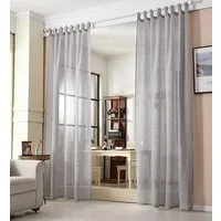 Woltu Gardine (2 St), halbtransparent, Gardinen halbtransparent mit Schlaufen Leinen Optik