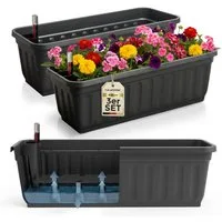 Hausfelder Blumenkasten Balkonkasten mit Wasserstandsanzeiger, Pflanzkasten 3er Set, 60cm (3er Set, 3 St., Jedes Set enthält: Füllstandsanzeiger, Boden, Pflanzkasten), Blumenkästen UV- und witterungsbeständig für innen und außen, matt