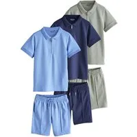 Next Shirt & Shorts Kurzärmeliges Poloshirt und Shorts im 3er-Set (6-tlg)