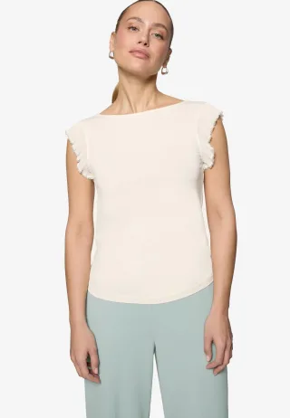 zero - T-Shirt Rüschen mit Perlen eggnog - Gr. - 40