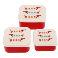 Rex London Lunchbox Snack Box Dackel-Motiv 3er-Set Sausage Dog, Kunststoff, BPA-frei, (Set, 3-tlg., ca. 11,5 x 11,5 x 5,5 cm (große Box), jede Box mit eigenem Design, passt genau in den größeren Behälter