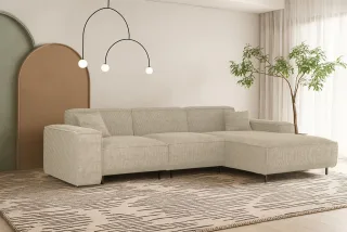Ecksofa Designersofa GLORIA in Stoff Scala Sand Ottomane Rechts