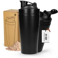 elasto Protein Shaker Protein Shaker Edelstahl 600 ml - auslaufsicherer Shaker mit Sieb, auslaufsicher, doppelwandig, eiweiss shaker, Gym, bruchfest