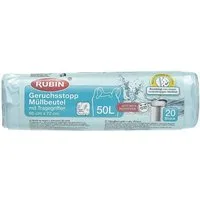 RUBIN Müllbeutel, 20 Stück/Rolle, mit Tragegriff, 50 Liter, blau-transparent