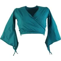 Guru-Shop T-Shirt Elfen Top, Top Goa-chic, Wickeltop - türkisblau Festival, Ethno Style, alternative Bekleidung