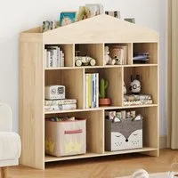 GarveeMore Kinderregal mit 15 Fächern,Burgdesign Spielzeugtruhe,103.5x30x100cm, Bücherregal Kinder,Standregal Spielzeug für Kinderzimmer,Schlafzimmer