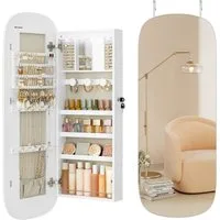 SONGMICS Schmuckschrank Spiegelschrank, Schmuck-Organizer, für Ohrring, Halskette, 10x42x108cm mit LED-Beleuchtung, abschließbar, Wandschrank mit Spiegel, weiß