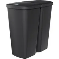 Spetebo Mülleimer Duo Abfalleimer eckig 45 Liter - schwarz, Kunststoff Mülleimer mit 2 Deckelöffnungen