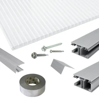 Polycarbonat Stegplatten | Terrassendach-Set | DUO Verlegeprofil | 16 mm | Nova Lite | glasklar