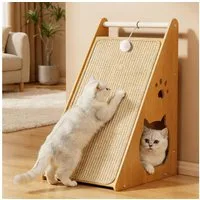 BlingBin Kratzbrett Vielseitiges Katzen Kratzbrett aus massivem Buchenholz mit Sisalstamm, (1er Set, 1-tlg., 29L x 37B x 57H cm), Kratzpappe für Katzen, ideal als Kratzbrett Wand oder Kratzmöbel Katze