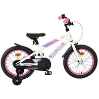 Volare Kinderfahrrad Lily 16 Zoll für Mädchen – Weiß/Rosa mit Lila Akzenten, 2 Bremsen, Geschlossener Kettenschutz, Reflektoren vorne und hinten