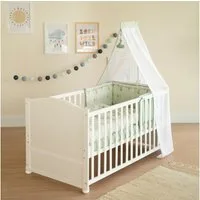 roba® Komplettbett Woodland Buddies - umbaubares Babybett, Textilausstattung, Baby & Kind, Inkl. Matratze, Himmel & Nestchen & Bettwäsche Set 100x135 cm - Weiß