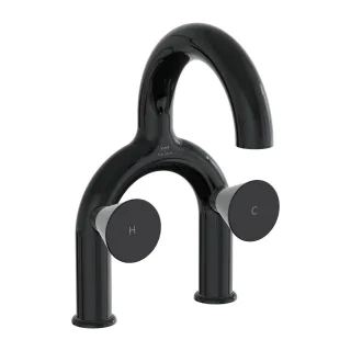 VitrA Liquid Zweigriff-Waschtischarmatur 2-Loch-Montage Höhe 31 cm Schwarz Hochglanz,A4274739 A4274739