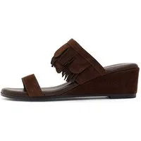 Derimod Keilabsatz-Pantoletten aus Veloursleder Mules Echtes Leder, Fransenakzent, Lederfußbett, TPU-Sohle, Keilabsatz