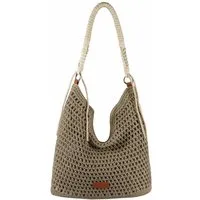 ITALYSHOP24 Schultertasche DAMEN TASCHE Hobo Shopper Häkeltasche Boho Geflecht Freizeit Urlaub, Sommer Basttasche Strand Reise Beuteltasche Stroh Handtasche Kordel