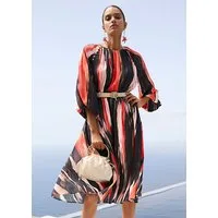 MADELEINE Midikleid Viskosekleid mit Streifenmuster Sommerkleid mit elastischer Taille, Rundhals, Knielänge und Langarm