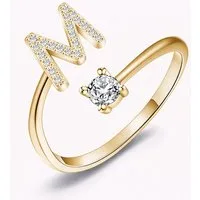S&T Design Fingerring Buchstaben Ring Damen 14K Gold Vergoldet Silber Verstellbar Wasserfest (Goldring Geschenke für Frauen Freundin Mädchen Schmuck, 1-tlg., Buchstabenring), Damenring langlebigem Edelstahl Verstellbare Größe 50 - 60 Modeschmuck