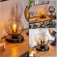 hofstein Tischleuchte Tischlampe aus Metall/Glas in Schwarz/Bernstein/Klar, ohne Leuchtmittel, mit Glasschrim(15cm), Schalter am Kabel, 1 x E27, ohne Leuchtmittel