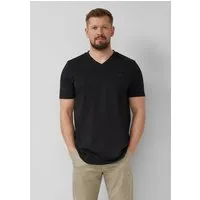 s.Oliver Kurzarmshirt T-Shirt Baumwoll-T-Shirt mit Logo-Print und V-Neck