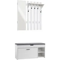 Mondeer Garderoben-Set (2-St), Garderobe mit Schuhbank, Garderobenpaneel mit Spiegel und 5 Haken