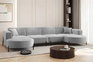 Wohnlandschaft U-Form Sofa VALENCIA XL in Stoff Quelle Hellgrau
