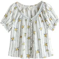 Next Carmenbluse Bardot-Oberteil mit Puffärmeln und Leinenanteil (1-tlg)