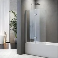 Boromal Badewannenfaltwand Badewannenaufsatz 2-teilig Duschwand Faltbar für Dusche 6 mm ESG 140H, Einscheibensicherheitsglas, Beidseitige Nanobeschichtung