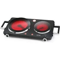 TZS FIRST AUSTRIA Doppelkochplatte Infrarot, mit Griffen, 2500W, Keramik, Temperaturregelung, Kochfeld Schwarz, Herdplatte für Camping