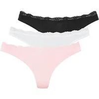 LASCANA String (3er-Pack) aus elastischer Baumwolle mit zarter Spitze