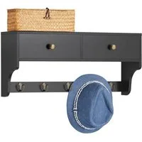 SoBuy Wandgarderobe FRG178, Schweberegal für Wohnzimmer, Schlafzimmer, Küche, Wandschrank Wandregal Hängeregal mit 2 Schubladen und 5 Hake