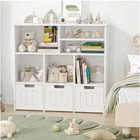 GarveeMore Kinderregal mit 6 Fächern und 3 rollbaren Schubladen,100x33x89cm, Bücherregal Kinder,Spielzeug Aufbewahrungsorganizer für Kinderzimmer