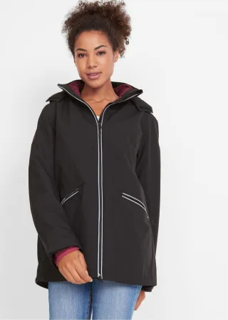 bonprix Funktions-Outdoor-3 in 1 Jacke mit Strickfleece-Innenjacke, schwarz, Gr.50, 3 in 1 Regenjacke mit weitenregulierbarem Saum, Kabelfunktion und Reißverschlusstaschen, weit geschnitten