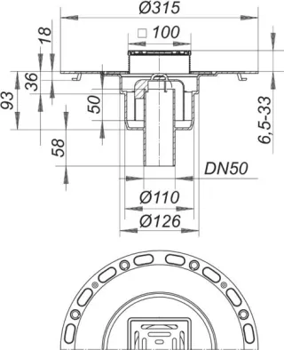 Dallmer Bodenablauf TistoPlan senkrecht VC 10, DN 50, 100 x 100 mm, 513991 513991