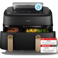 Philips Heißluftfritteuse NA552/00 Steam Airfryer 5000 Series Dual Basket 9L Kapazität (3L+6L), 2750 W, mit Dampfgar-Funktion, Silber/Edelstahl
