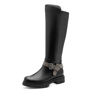 MARCO TOZZI by GMK Stiefel, Blockabsatz, Langschaftstiefel mit schmuckbesetztem Zierriegel