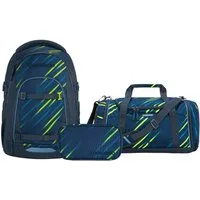 coocazoo Schulranzen Schulrucksack-Set MATE Fast Lime 3-teilig (3-teilig), ergonomisch, Körpergröße: 135 - 180 cm, Easy-Grow-System