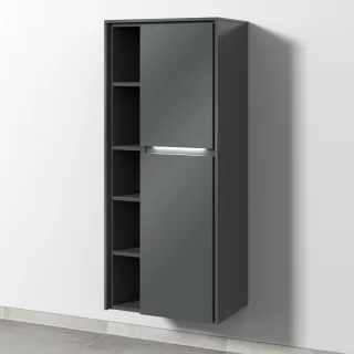 Sanipa Twiga Stauraumschrank mit LED-Beleuchtung, 2 Türen und offenen Fächern, Weiß-Glanz, SY11578 SY11578