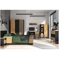 Lomadox Jugendzimmer-Set CASPER-131, (Sparset, 7-tlg), inkl. Bett 120x200cm mit aufklappbarem Lattenrost, schwarz/braun