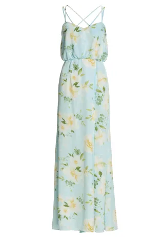 SWING - Abendkleid aus floral bedrucktem Satin mit gekreuzten Spaghettiträgern baby blue/multi - Gr. - 36