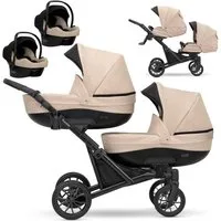 KUNERT Zwillings-Kombikinderwagen 3 in1 Zwillingskinderwagen BOOSTER mit schwarzem Rahmen, Zertifiziert von TUV NORD und ZETOM, entspricht EN 1888-1:2018
