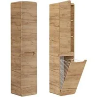 Lomadox Hochschrank LUTON-56-CRAFT Badezimmer mit Wäschekorb Wotan Eiche Nb., B/H/T ca. 35/170/35cm