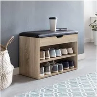 FINEBUY Schuhbank Schuhregal mit Klappdeckel und gepolstertem Sitz 60x30x40 cm (mit Sitzfläche Sonoma, Schuhregal Holz 60x40x30 cm), Kleine Flurbank Geschlossen, Sitzbank Schmal Flur