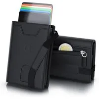 Aplic Kartenetui Leder & Alu Karten Schutzhülle für 8 bis 12 Karten mit Geld & Münzfach (1-tlg), RFID-Schutz, NFC-Abschirmung / Blocker, Robuste und kompakte Geldbörse