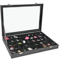 Yudu Schmuckkasten Schmuckkasten Schmucklade Schmucktablett Glasdeckel schwarz