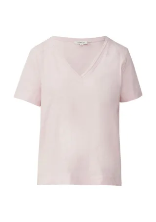 s.Oliver Red Label - T-Shirt aus Flammgarn mit V-Ausschnitt pink - Gr. - 38