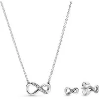 Pandora Kette mit Anhänger 68323, Damen Schmuck-Set Funkelnde Unendlichkeit Silber Bundle